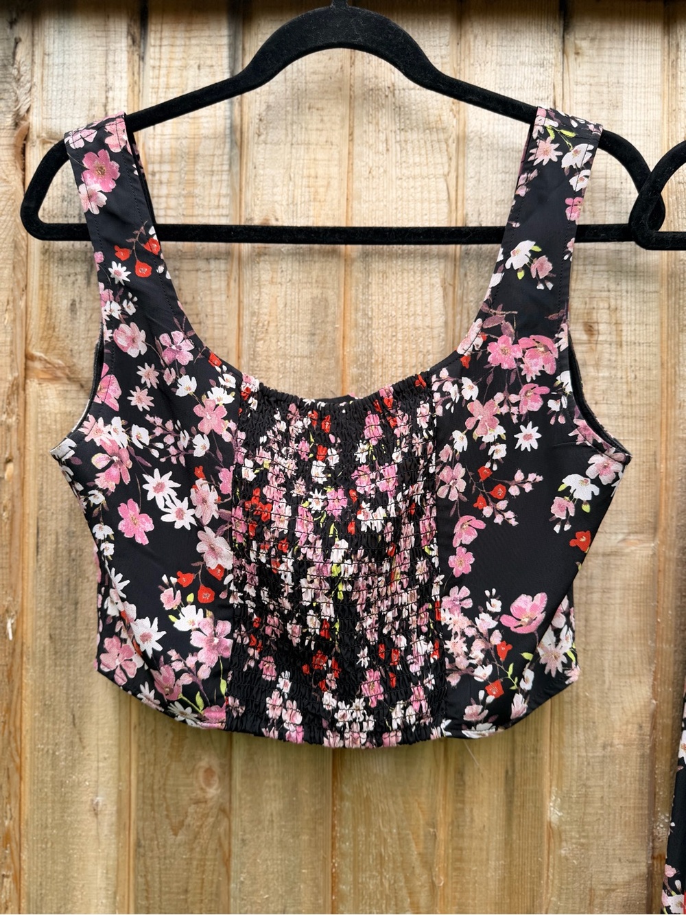 Wayf Black Floral Two-Piece Maxi Dress with Pink and Red Accents - Picture 8 of 10